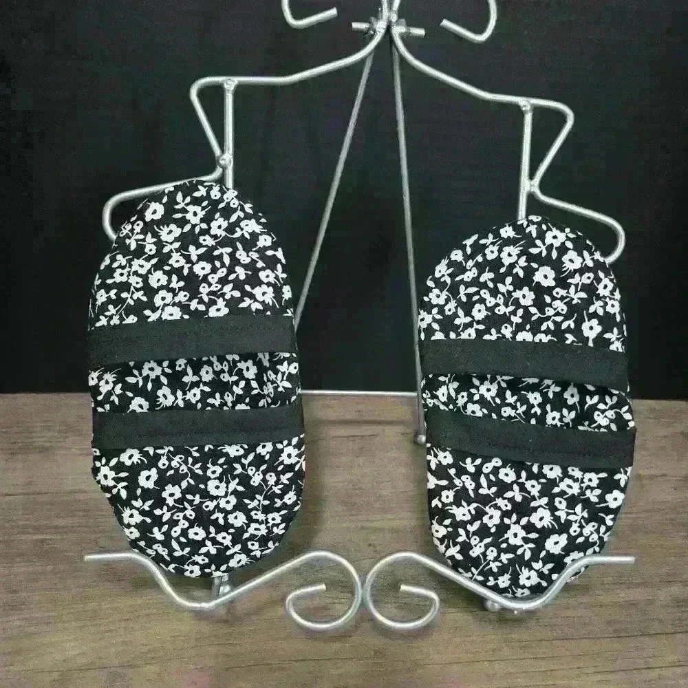 Homemade Mini /Junior/ Small Microwave Mitts white  flowers black background